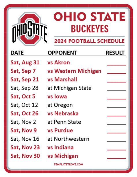 Printable 2024 Ohio State Buckeyes Football Schedule