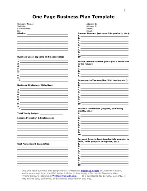 Business Plan Template Free Printable