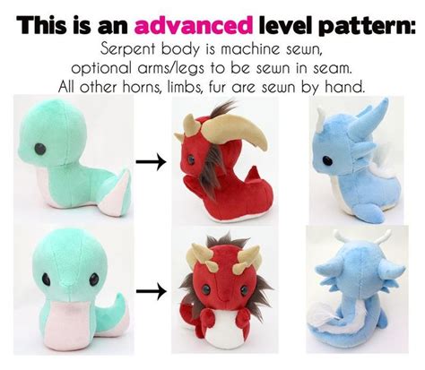 Plush Sewing Pattern Dragon Snake Stuffed Animal Bundle Chibi Kawaii Plush Plushie Serpent ...