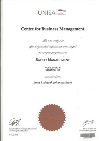 Safety Management - UNISA | PDF