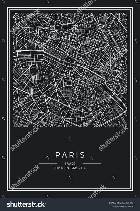 Black White Printable Paris City Map Stock Vector (Royalty Free ...