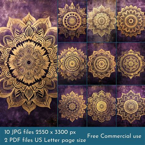 Purple and Gold Mandala. PDF File and Printable JPEG Files. 300dpi ...