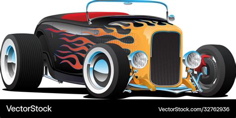 Custom hot rod roadster car with flames Royalty Free Vector