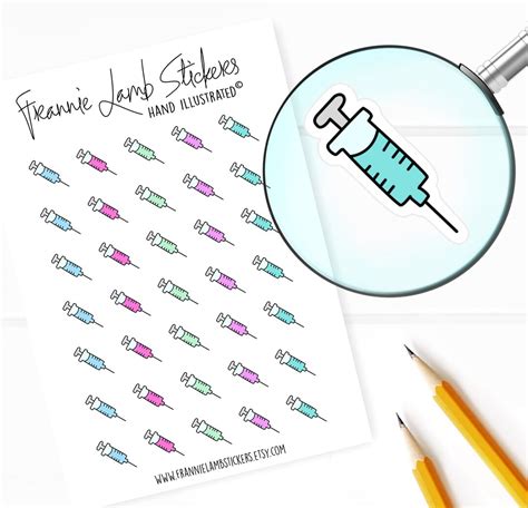 Syringe Stickers 1/2 Each, Medical Stickers, Syringe and Shot Stickers for Calendars, Planners ...