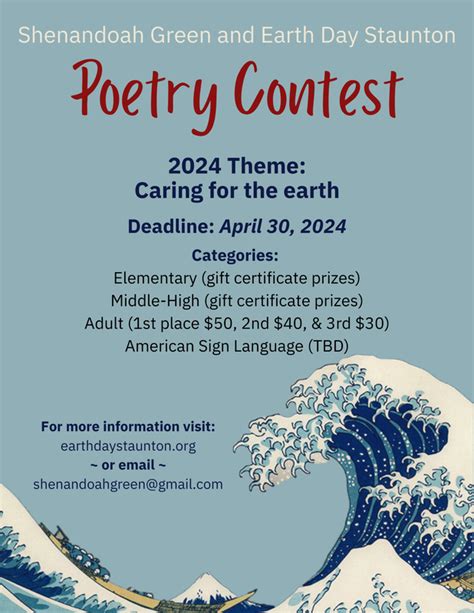 Poetry Contest 2024 - Earth Day Staunton 2025 ~ Sat., April 26, 11am ...