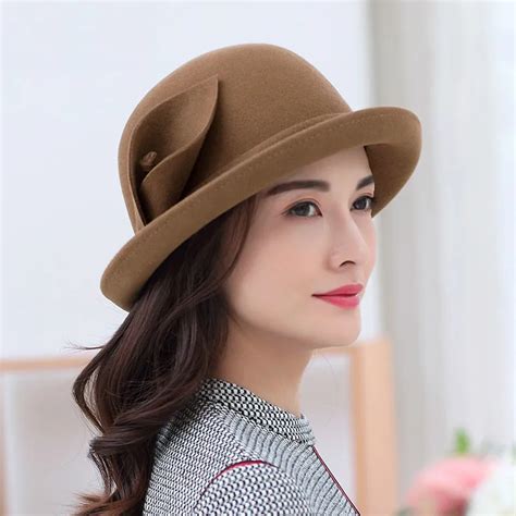 Female Autumn and Winter Woolen Hats Lady Party Formal Fedora Hats ...