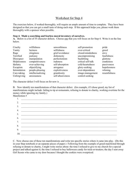 Printable Character Defects Worksheet