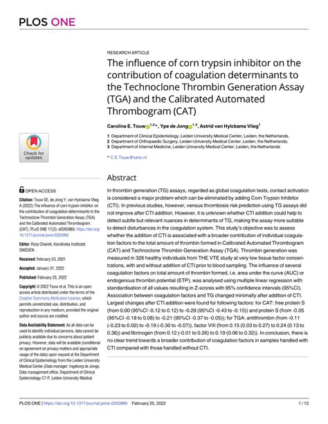 (PDF) The influence of corn trypsin inhibitor on the contribution of coagulation determinants to ...