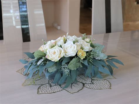 Rustic floral arrangement in a wooden box with white silk | Etsy