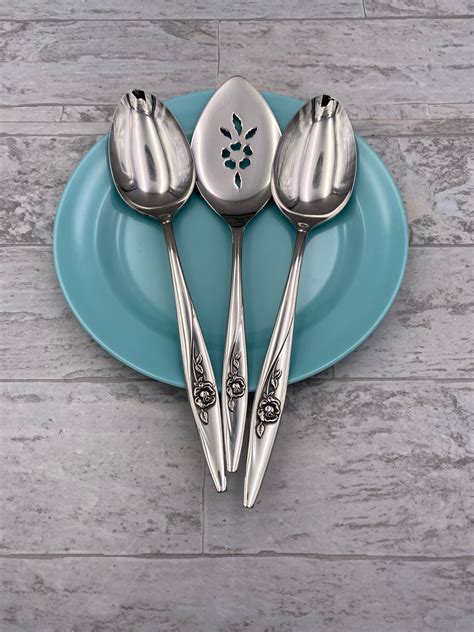 Oneida Lasting Rose Deluxe Stainless Flatware Serving Set Vintage ...