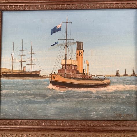 Antique Seascape Oil Painting of Steam Tug Entitled up the | Etsy