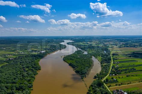 Vistula river in Poland. Aerial view of Vistula river, the longest ...