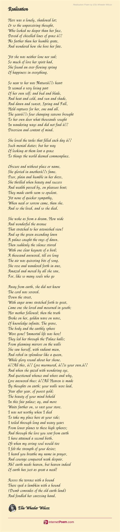 Realisation Poem by Ella Wheeler Wilcox