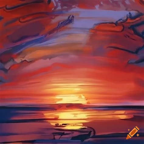 Abstract sunset with vibrant sun rays and cloudy sky