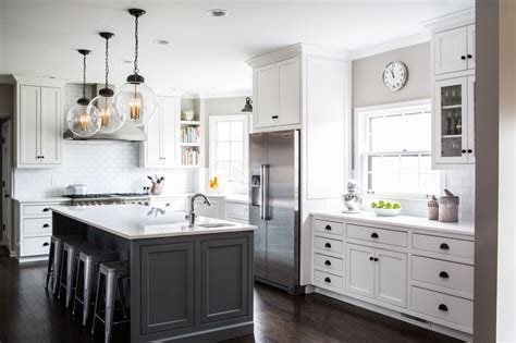 Dark Grey Island With White Cabinets