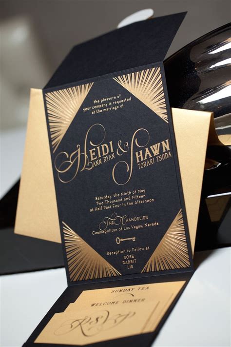 Art Deco Wedding Invitations: Heidi and Shawn | Gold Foil