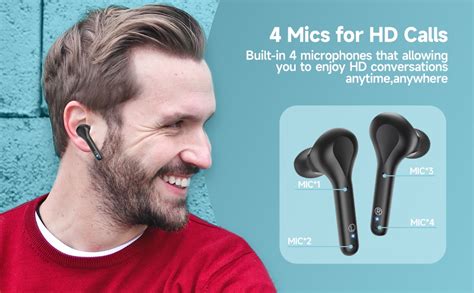 Wireless Earbuds Noise Cancelling 4 Mic Clear Call Bluetooth Headphones ...