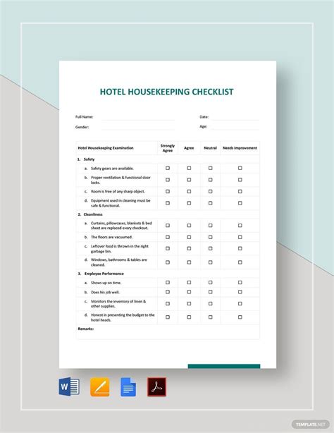 Hotel Checklist Templates in PDF - Download in Word, Google Docs, PDF ...