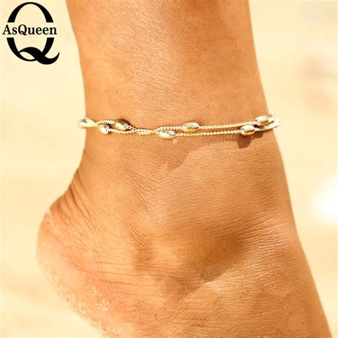 Classic Vintage Bead Chain Anklet For Woman Girls Double Layer Sequins Anklets Chain Foot Party ...