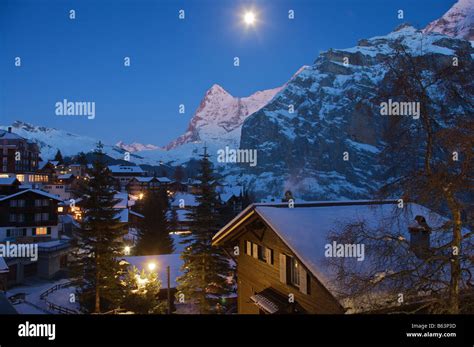 The Eiger and Murren ski resort Switzerland Stock Photo - Alamy