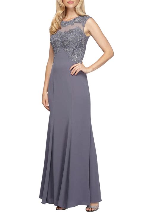 Alex Evenings Embroidered Illusion Fit & Flare Gown (Regular & Petite ...