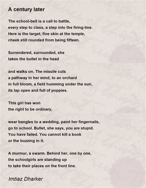 A century later - A century later Poem by Imtiaz Dharker