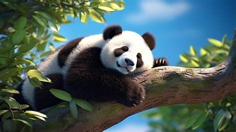 Premium AI Image | Panda Bear Sleeping on a Tree Branch Baby Panda ...