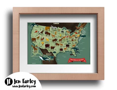 Illustrated Map - State Animals Of The USA | Jennifer Farley