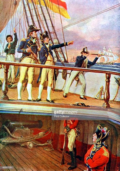 Battle of Trafalgar, 21 October 1805. Admiral Lord Nelson on the deck ...