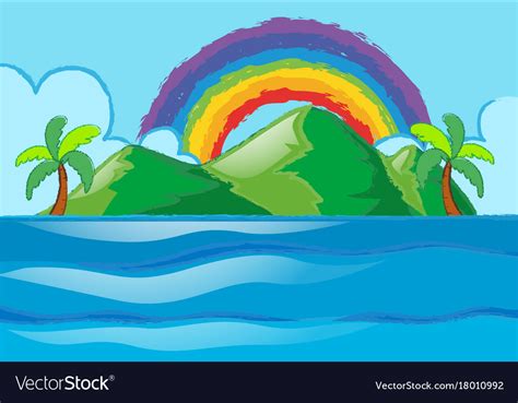 Scene with rainbow over the island Royalty Free Vector Image