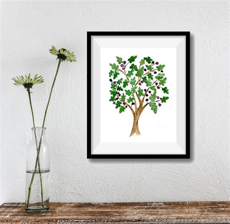 Fig Tree art print watercolor print fig tree Folk art