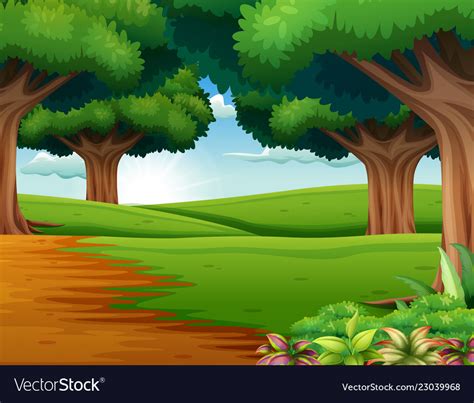 Cartoon of the forest scene with many trees Vector Image