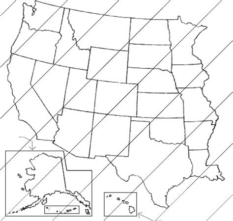 Geography worksheets / USA map: west of the Mississippi