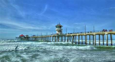 Huntington Beach Pier Panorama Southern California Seascape Surfing Art ...