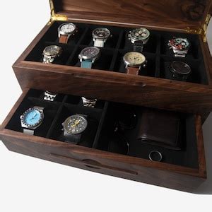 Watch Box With Drawer Solid Black Walnut 12 to 16 Watch Compartments Personalized Gift - Etsy