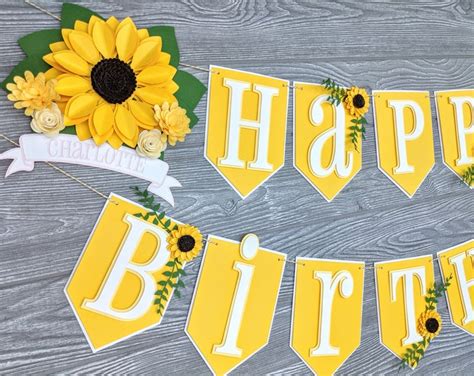 Sunflower Happy Birthday Banner - Etsy