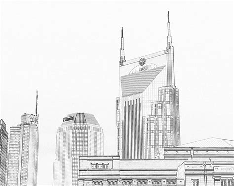 Nashville Skyline Sketch Batman Building Drawing by Dan Sproul