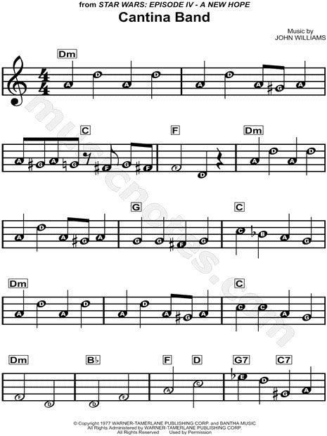 "Cantina Band" from 'Star Wars' Sheet Music for Beginners in A Minor ...