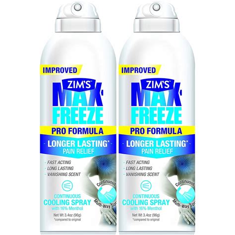 2 Pack Zims Max-Freeze Continuous Spray Muscle Joint Pain Relief 3.4oz Each