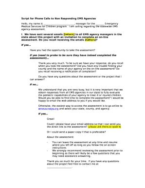 Script for Phone Calls to Non Responding EMS Agencies Doc Template | pdfFiller