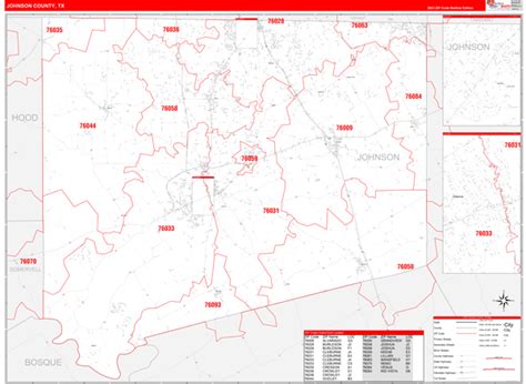 Johnson County, TX Zip Code Wall Map Red Line Style by MarketMAPS ...