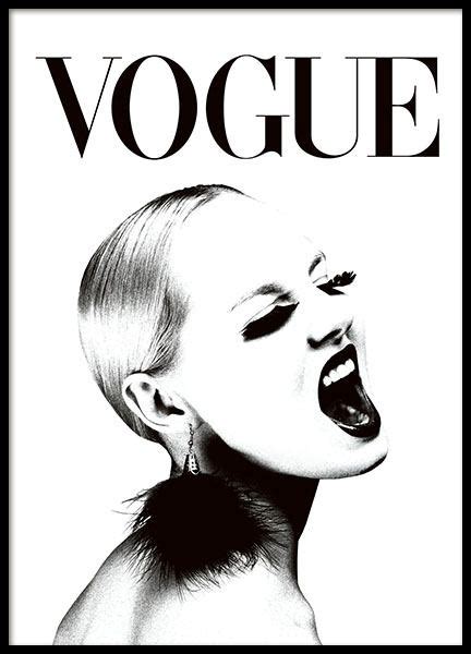 Black and white Vogue print with a woman. Fashion print