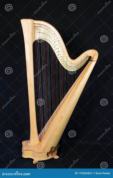 Harp Musical Instrument, Isolated On A Black Background, Vertically ...