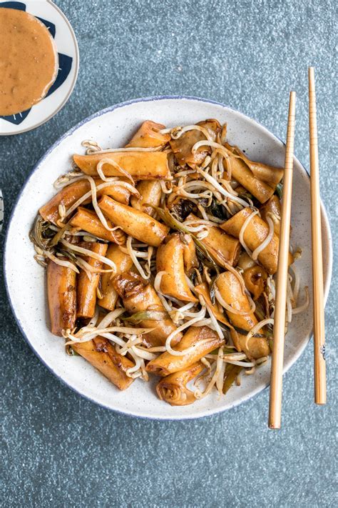 Stir-Fried Rice Noodle Rolls with Peanut Butter Sauce - Ahead of Thyme