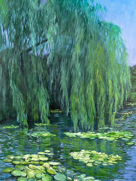 Weeping Willow tree and Water Lilies Painting by Lynne Albright - Pixels