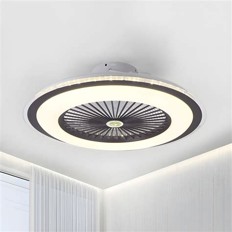 23.5" W Round Acrylic Ceiling Fan Light Fixture Modernist Bedroom LED Semi Flush with 5 Blades ...