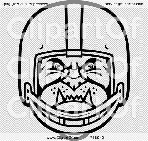 Bulldog Wearing American Football Helmet Front View Mascot Black and ...