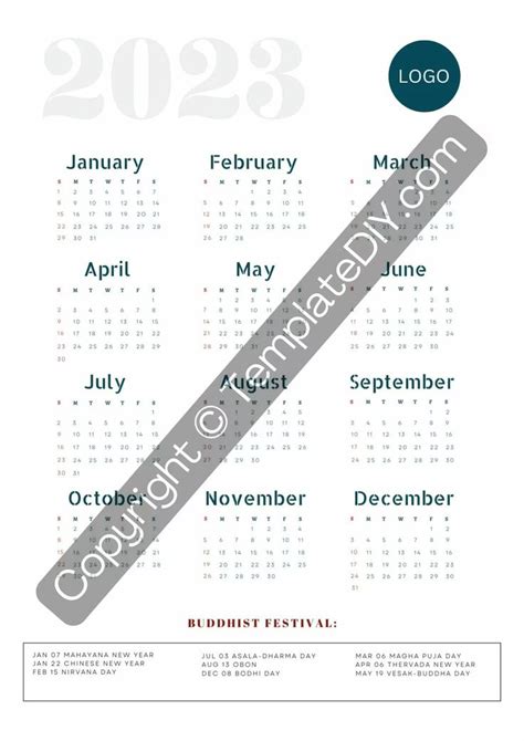 Buddhist 2023 Calendar Template Printable in Pdf & Word in 2022 ...