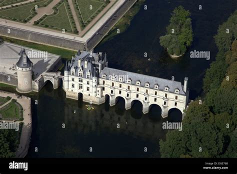 Chateau Chenonceau, Loire Valley, France. Aerial view from a ulm ...