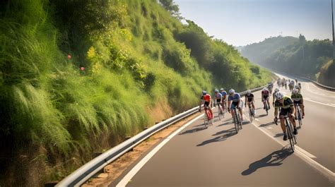 Premium AI Image | Cyclists in a road race pedaling up a steep hill